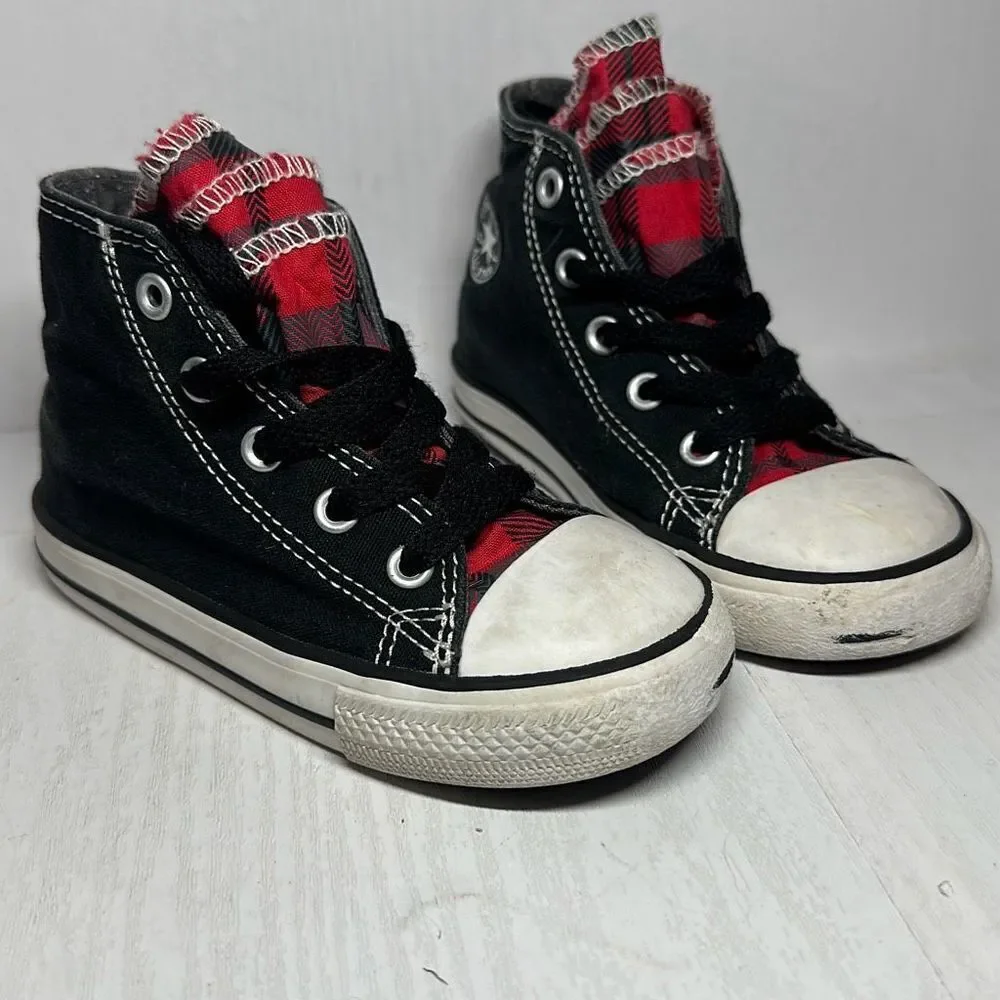 Converse All Star Chuck Taylor‎ Black Red Hi Top Sneakers Tennis Shoes size 8